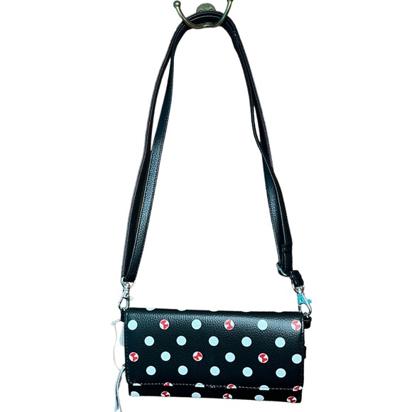 Disney Parks Minnie Mouse Cross Body Purse Wallet Black with Red Bows Wrislet - Picture 5 of 16